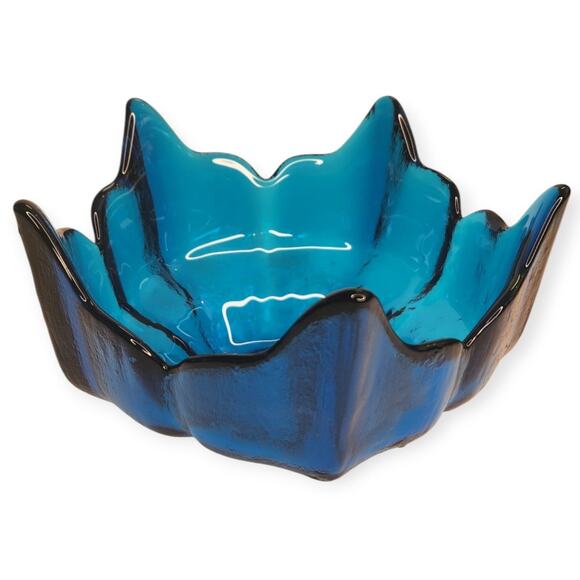 Vintage MCM Viking Art Blue Glass 5 Point Lotus Flower Bowl Dish 6.5" EUC - Picture 4 of 7